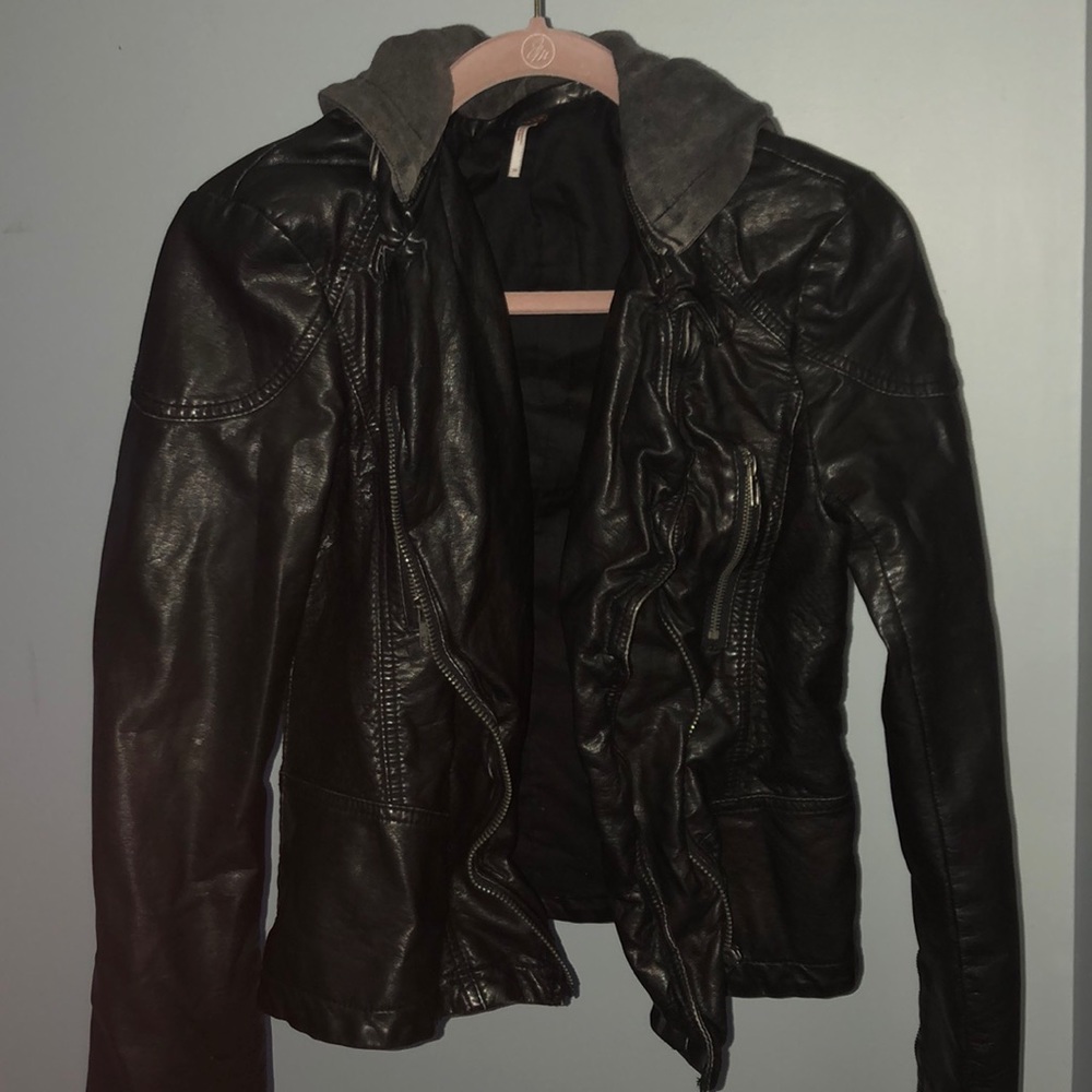 Free People Hooded Leather Jacket
